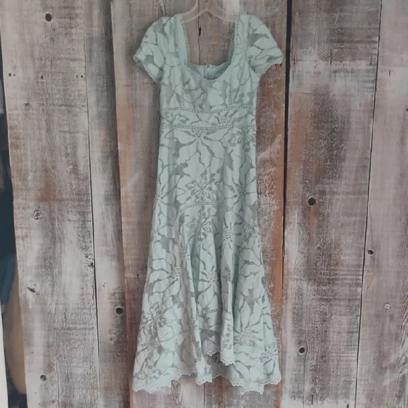 Anthropologie Light Sage Green Lace Midi Dress - Picture 2 of 4